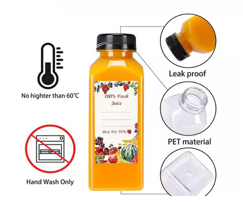 بطری آبمیوه مربع 60 میلی لیتر بطری نوشیدنی مربع بطری نوشیدنی مربع با سرپوش چندرنگ