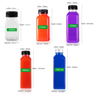 100ml 350ml 500ml 1000ml بطری آبمیوه پلاستیکی بطری های چای سرد بطری های یکبار مصرف چای شیر بطری PET 1 لیتر با کلاه