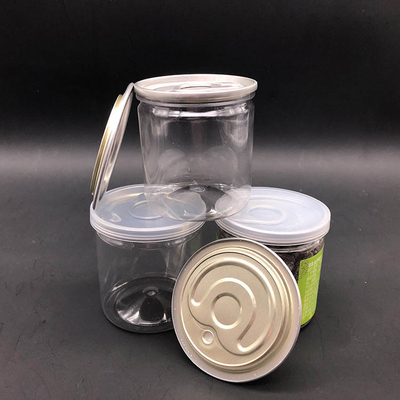 قوطی های پپ درجه غذایی قوطی های پلاستیکی شفاف PET با قطر 80mm 300# آلومینیوم آسان باز