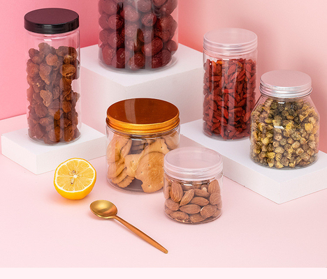 طریقه سفارشی 16 اونس 32 اونس 500 میلی لیتر 1000 میلی لیتر شیشه PET شفاف دهان گسترده با پوشش آلومینیومی