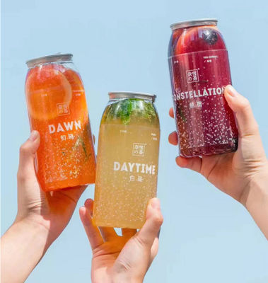 لوگو سفارشی قوطی های آبمیوه پلاستیکی شفاف با پوشش آلومینیومی پالتو پلاستیکی آسان باز می تواند نمونه رایگان