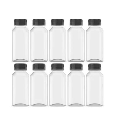فروش داغ بطری آبمیوه پلاستیکی مربع بطری های آبمیوه آلومینیومی درب مربع تخت یکبار مصرف بطری های آبمیوه پت با کیفیت بالا
