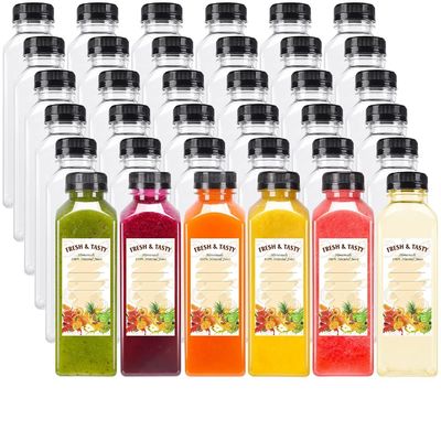 فروش داغ بطری آبمیوه پلاستیکی مربع بطری های آبمیوه آلومینیومی درب مربع تخت یکبار مصرف بطری های آبمیوه پت با کیفیت بالا