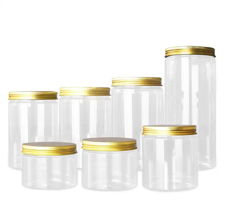 بطری های پلاستیکی PET 1 اونس 2 اونس 4 اونس 6 اونس 8 اونس 12 اونس 16 اونس بطری های پلاستیکی با دهان وسیع شفاف با پوشش آلومینیومی