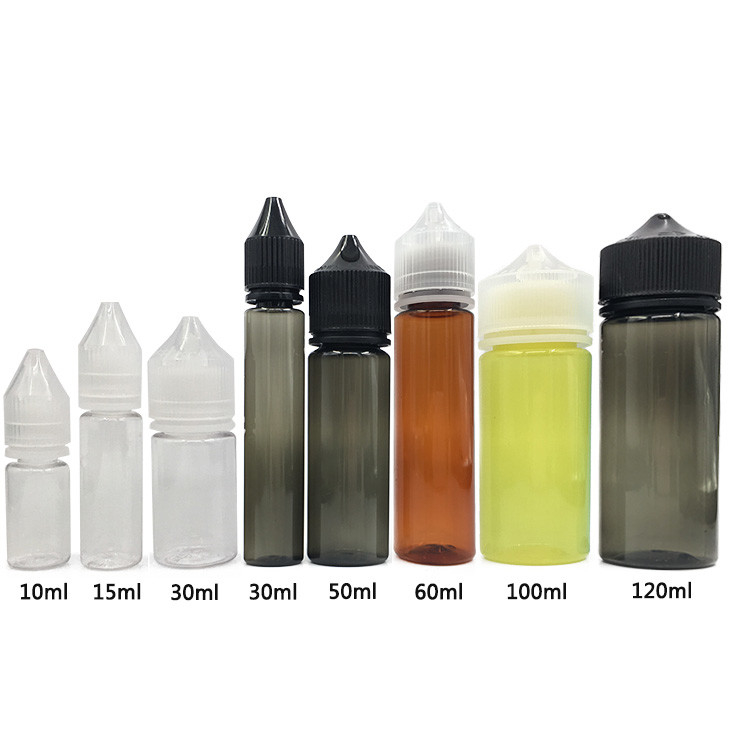 دور دور 10ml 15ml 30ml 60ml 80ml 100ml کپسول پیچ خورده شفاف E بطری مایع